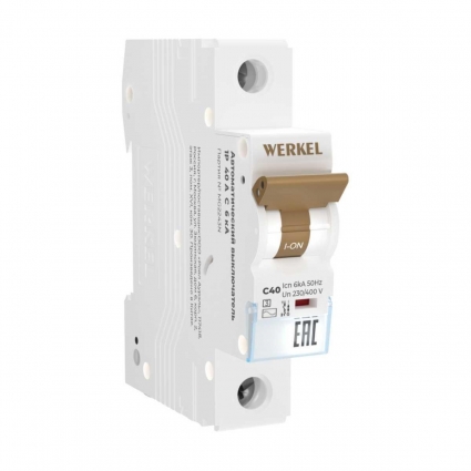 Автоматический выключатель Werkel 1P 40А C 6кА W901P406 4690389192715, цвет белый