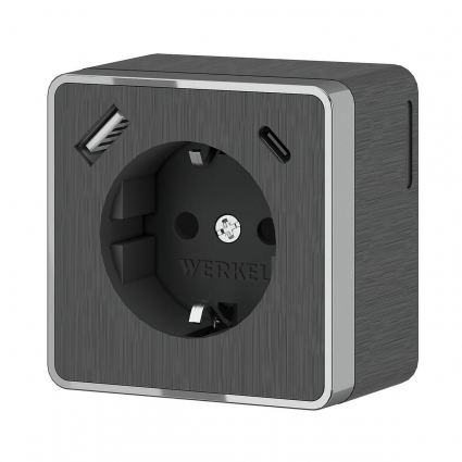 Розетка с заземлением, шторками и USB тип A+C Werkel Gallant графит рифленый W5071704 4690389179617, цвет графит