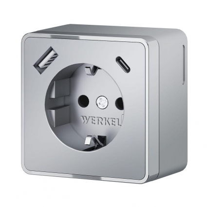 Розетка с заземлением, шторками и USB тип A+C Werkel Gallant серебряный W5071706 4690389179624, цвет серебро