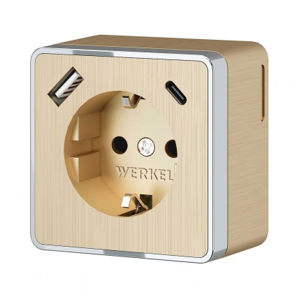 Розетка с заземлением, шторками и USB тип A+C Werkel Gallant шампань рифленый W5071710 4690389179631 в современном стиле