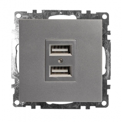 Розетка 2хUSB Stekker Катрин серебро GLS10-7115-03 39588, цвет серебро,  в современном стиле