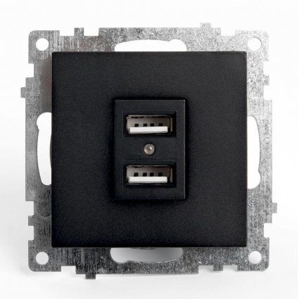 Розетка 2хUSB Stekker Катрин черный GLS10-7115-05 39616, цвет черный,  в современном стиле