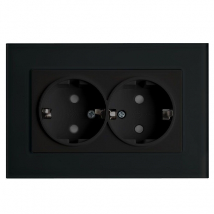 Розетка двойная 2P+PE Stekker Эрна со шторками черный PST16-9014-03 39482, цвет черный,  в современном стиле
