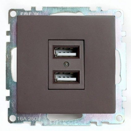 Розетка двухместная USB Stekker Катрин шоколад GLS10-7115-04 49027 в современном стиле