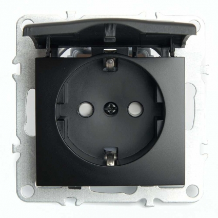 Розетка 2P+PE Stekker Эрна с крышкой черный PST16-9112-03 49156, цвет черный,  в современном стиле