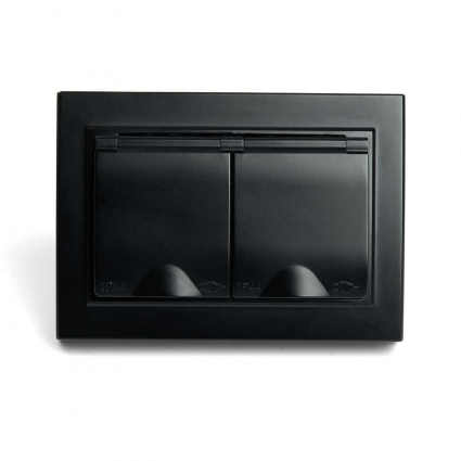 Розетка 2-местная 2P+PE Stekker Эрна с крышкой черный PST16-9015-03 49138, цвет черный,  в современном стиле