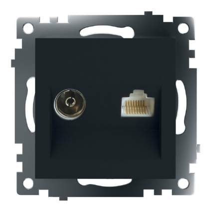 Розетка телевизионная TV + компьютерная RJ-45 Stekker Катрин GLS00-7106-05 черная 49182 для гостиной, цвет черный,  в современном стиле
