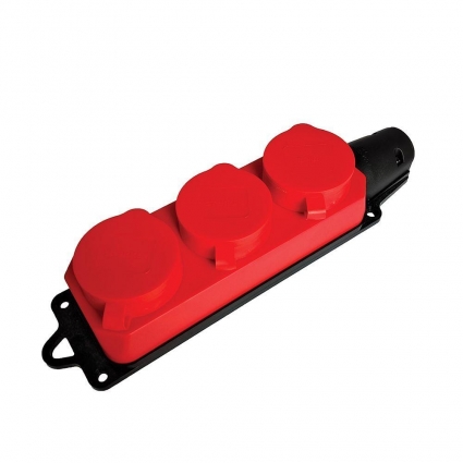 Розетка переносная тройная 2P+PE Stekker Одри с крышкой красный RST16-23-44-3 49401, цвет красный,  в современном стиле