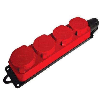 Розетка переносная 4-местная 2P+PE Stekker Одри с крышкой красный RST16-24-44-3 49400, цвет красный,  в современном стиле