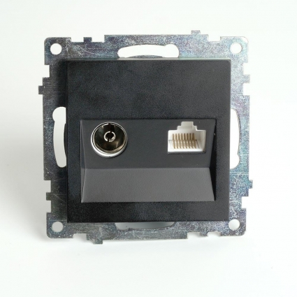 Розетка телевизионная TV + компьютерная RJ-45 Stekker Катрин графит GLS00-7106-06 49417 для гостиной, цвет графит,  в современном стиле