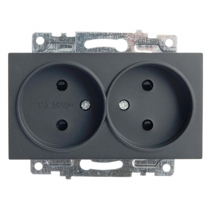 Розетка двойная 2P Stekker Катрин со шторками графит GLS10-7113-06 49421, цвет графит,  в современном стиле