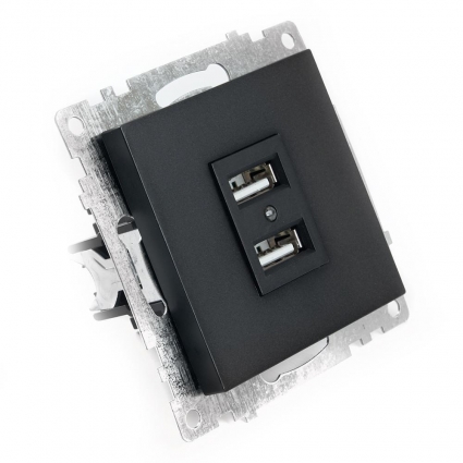Розетка 2хUSB Stekker Катрин графит GLS10-7115-06 49422, цвет графит,  в современном стиле