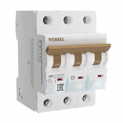 Автоматический выключатель Werkel 3P 50A C 6kA W903P506 4690389193019, цвет белый