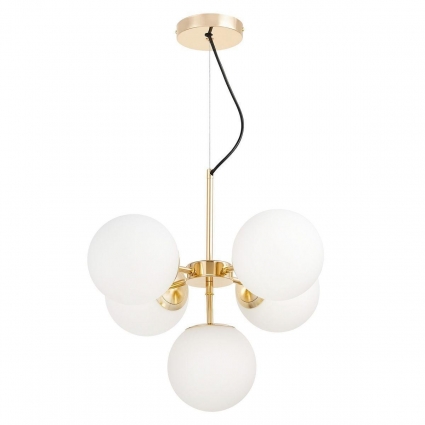 Подвесная люстра Lumina Deco Stelvio LDP 6041-5 GD для спальни, цвет белый,  в современном стиле