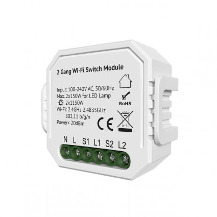 Wi-Fi реле-выключатель двухканальное Denkirs 2x1150Вт/150Вт для LED RL1002-SM/1, цвет белый