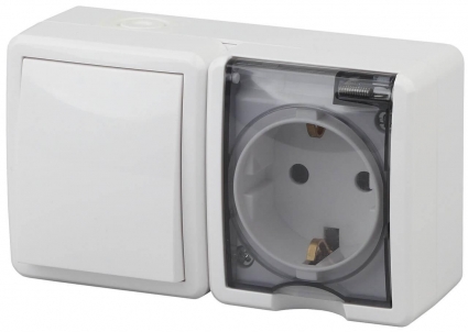 Блок розетка-выключатель ЭРА Эксперт IP54 16A 250V 11-7401-01 Б0020733, цвет белый,  в современном стиле