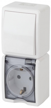 Блок розетка-выключатель ЭРА Эксперт IP54 16A 250V 11-7407-01 Б0036004, цвет белый,  в современном стиле