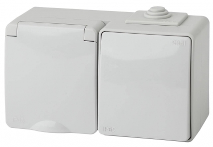 Блок розетка-выключатель ЭРА Эксперт IP65 16A 250V 11-7601-03 Б0035993, цвет серый,  в современном стиле