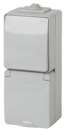 Блок розетка-выключатель ЭРА Эксперт IP65 16A 250V 11-7607-03 Б0035998, цвет серый,  в современном стиле