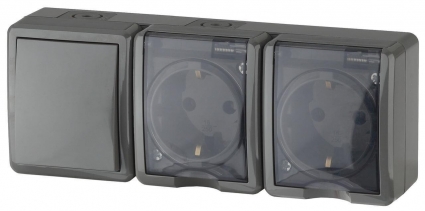 Блок розетки-выключатель ЭРА Эксперт IP54 16A 250V 11-7403-03 Б0027674, цвет серый,  в стиле Хай-тек