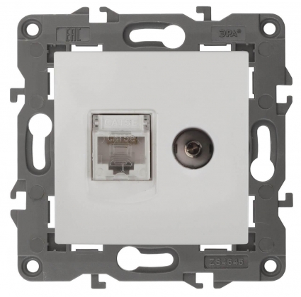 Розетка комбинированная RJ45+TV ЭРА Elegance 14-3110-01 Б0034314, цвет белый,  в современном стиле