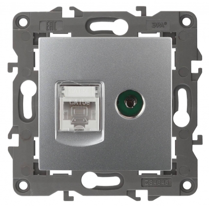 Розетка комбинированная RJ45+TV ЭРА Elegance 14-3110-03 Б0034316, цвет серый,  в стиле Хай-тек