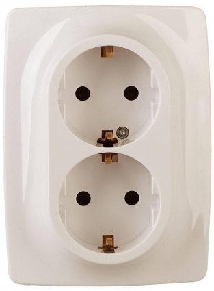 Розетка ЭРА 12 2x2P E Schuko 16A 250V 12-2006-02 Б0038809, цвет белый,  в современном стиле
