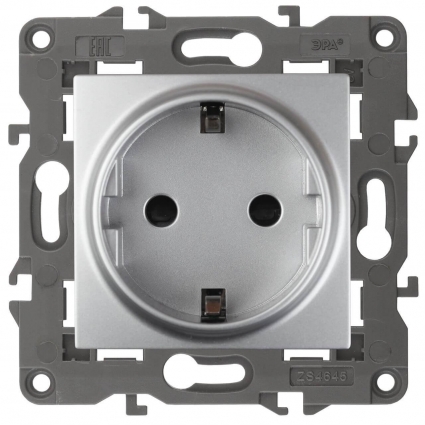 Розетка ЭРА Elegance 2P E Schuko 16A 250V 14-2101-03 Б0034266, цвет серый,  в стиле Хай-тек