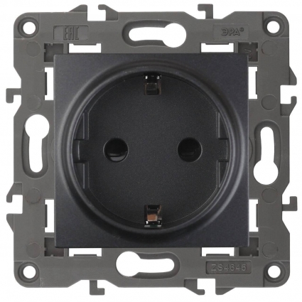 Розетка ЭРА Elegance 2P E Schuko 16A 250V 14-2101-05 Б0034269, цвет серый,  в стиле Хай-тек