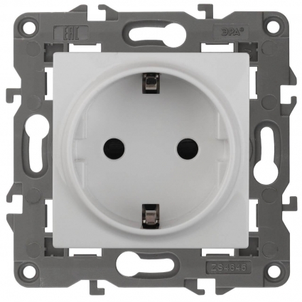 Розетка ЭРА Elegance 2P E Schuko со шторками 16A 250V 14-2102-01 Б0034272, цвет белый,  в современном стиле