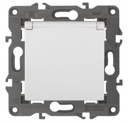 Розетка ЭРА Elegance 2P E Schuko со шторками с крышкой 16A 250V 14-2103-01 Б0034278, цвет белый,  в современном стиле