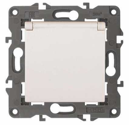 Розетка ЭРА Elegance 2P E Schuko со шторками с крышкой 16A 250V 14-2103-02 Б0034279, цвет белый,  в современном стиле