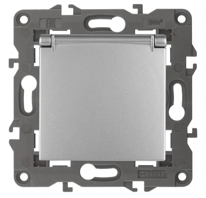 Розетка ЭРА Elegance 2P E Schuko со шторками с крышкой 16A 250V 14-2103-03 Б0034280, цвет серый,  в стиле Хай-тек