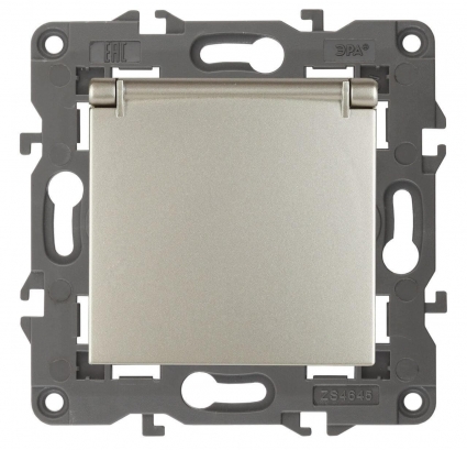 Розетка ЭРА Elegance 2P E Schuko со шторками с крышкой 16A 250V 14-2103-04 Б0034281, цвет желтый,  в стиле модерн