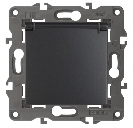 Розетка ЭРА Elegance 2P E Schuko со шторками с крышкой 16A 250V 14-2103-05 Б0034282, цвет серый,  в стиле Хай-тек