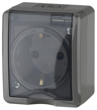 Розетка ЭРА Эксперт 2P E IP54 со шторками 16A 250V 11-2402-03 Б0020715, цвет серый,  в стиле Хай-тек