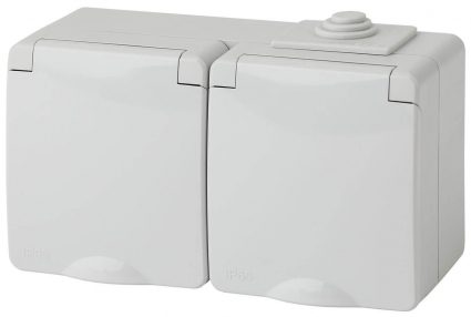 Розетка ЭРА Эксперт 2х2P E IP65 16A 250V 11-2603-03 Б0035991, цвет серый,  в современном стиле