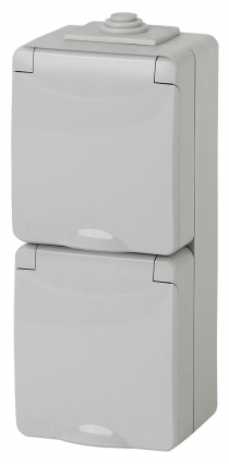 Розетка ЭРА Эксперт 2х2P E IP65 16A 250V 11-2607-03 Б0036002, цвет серый,  в современном стиле