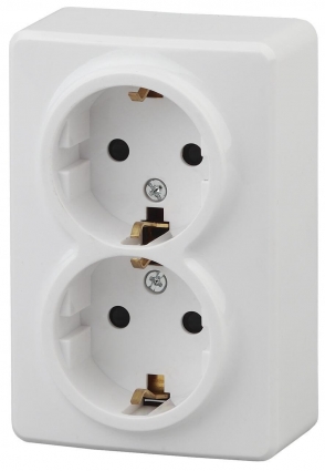Розетка ЭРА Эксперт 2х2P E Schuko со шторками 16A 250V 11-2206-01 Б0020694, цвет белый,  в современном стиле
