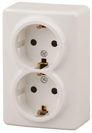 Розетка ЭРА Эксперт 2х2P E Schuko со шторками 16A 250V 11-2206-02 Б0020695, цвет белый,  в современном стиле