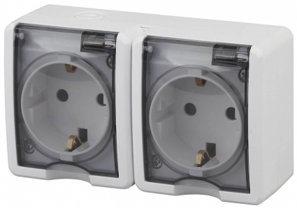 Розетка ЭРА Эксперт 2х2P+E IP54 16A 250V 11-2403-01 Б0020716, цвет белый,  в современном стиле