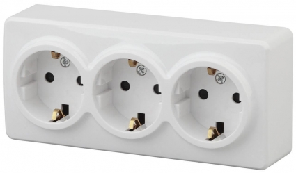 Розетка ЭРА Эксперт 3х2P E Schuko 16A 250V 11-2208-01 Б0020700, цвет белый,  в современном стиле