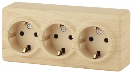 Розетка ЭРА Эксперт 3х2P E Schuko 16A 250V 11-2208-11 Б0020702, цвет бежевый,  в стиле кантри