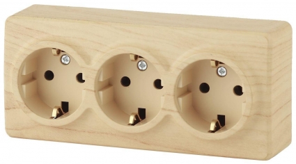 Розетка ЭРА Эксперт 3х2P E со шторками Schuko 16A 250V 11-2209-11 Б0020705, цвет бежевый,  в стиле кантри