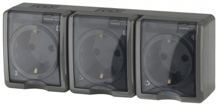Розетка ЭРА Эксперт 3х2P+E IP54 16A 250V 11-2405-03 Б0020721, цвет серый,  в стиле Хай-тек