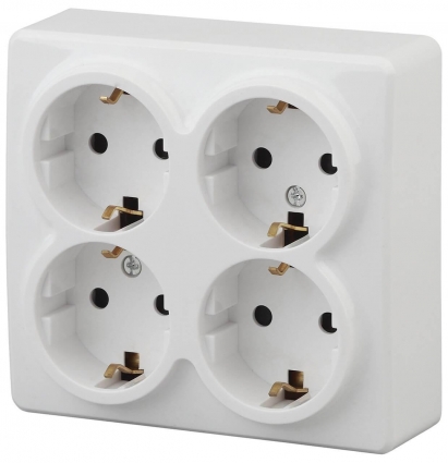 Розетка ЭРА Эксперт 4х2P E со шторками Schuko 16A 250V 11-2211-01 Б0020709, цвет белый,  в современном стиле
