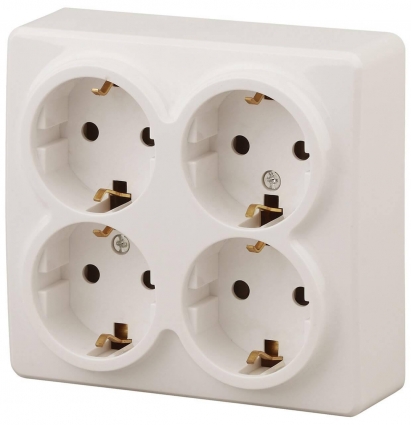 Розетка ЭРА Эксперт 4х2P E со шторками Schuko 16A 250V 11-2211-02 Б0020710, цвет белый,  в современном стиле