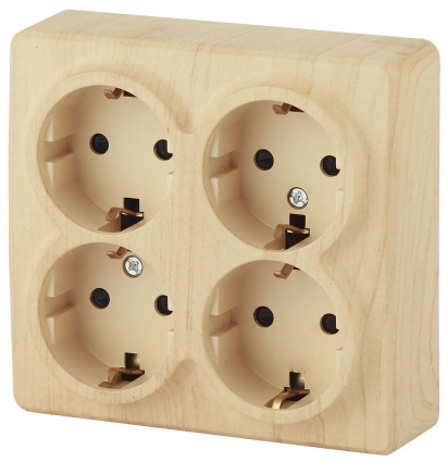 Розетка ЭРА Эксперт 4х2P E со шторками Schuko 16A 250V 11-2211-11 Б0020711, цвет бежевый,  в стиле кантри