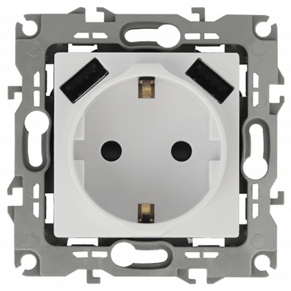 Розетка Эра Elegance 2P+E 16A-250В с защитной шторкой и 2xUSB 5В-3А 14-4109-01 Б0047867, цвет белый,  в современном стиле