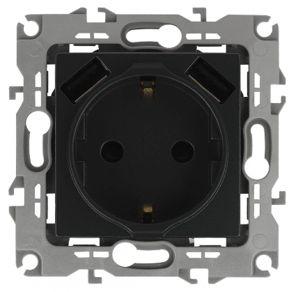 Розетка Эра Elegance 2P E со шторками 16A 250V 2xUSB 14-4109-05 Б0047871, цвет серый,  в современном стиле